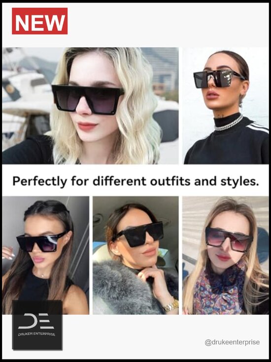 Oversized Square Sunglasses Flat Top Big Black Frame Unisex main image 7